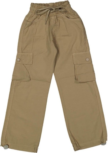 Kız 6/10 Yaş Kargo Cepli Paça Stoperli Keten Pantolon