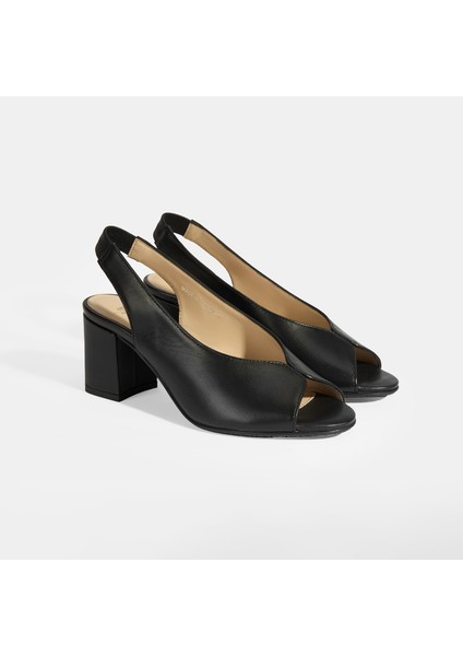 Valtor Siyah Kadın Lastik Bantlı Slingback Topuklu Günlük Ayakkabı