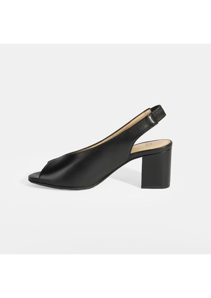 Valtor Siyah Kadın Lastik Bantlı Slingback Topuklu Günlük Ayakkabı