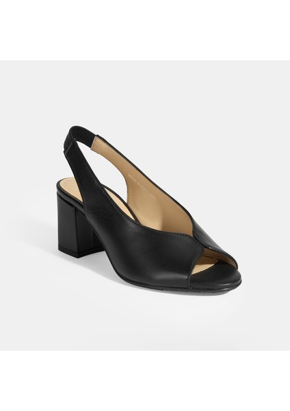 Valtor Siyah Kadın Lastik Bantlı Slingback Topuklu Günlük Ayakkabı