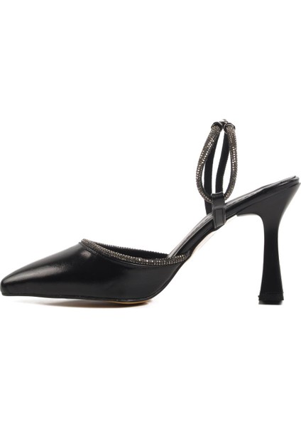 417603 Z Siyah Taşlı Kadın Topuklu Ayakkabı Stiletto