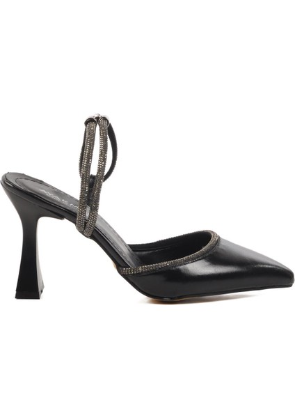 417603 Z Siyah Taşlı Kadın Topuklu Ayakkabı Stiletto