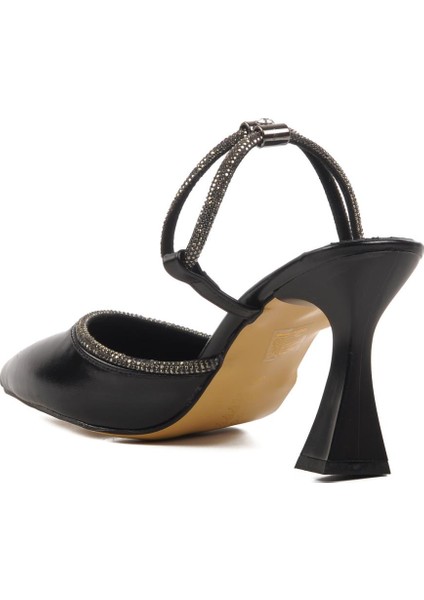 417603 Z Siyah Taşlı Kadın Topuklu Ayakkabı Stiletto