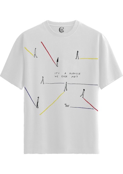 Miracle Meeting - Pamuklu Erkek Beyaz Tişört - Premium Quality