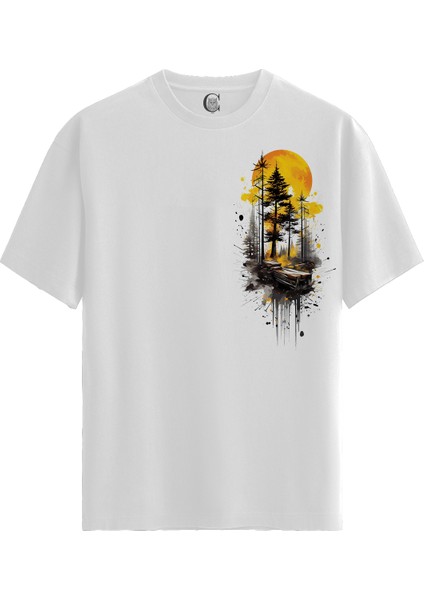 Forest Sunset - Pamuklu Erkek Beyaz Tişört - Premium Quality