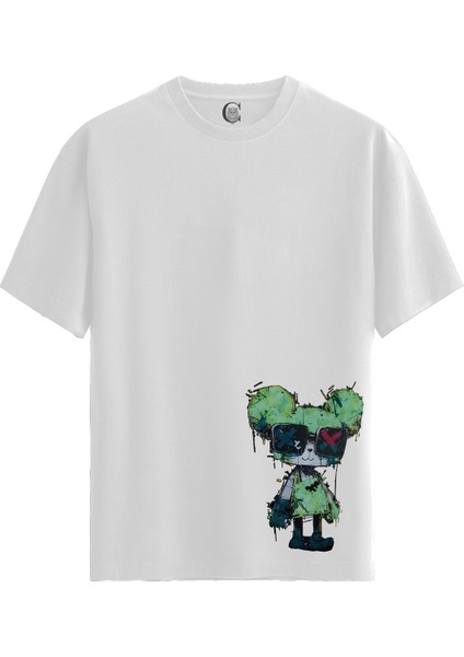 Graffiti Bear - Pamuklu Erkek Beyaz Tişört - Premium Quality