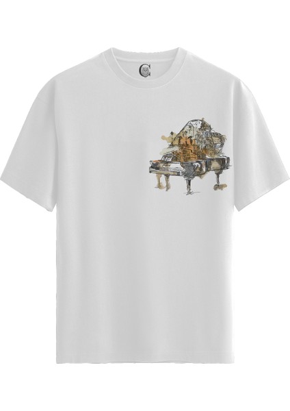 Piano City - Pamuklu Erkek Beyaz Tişört - Premium Quality