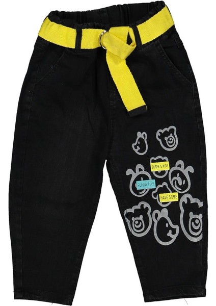 Kız 8/12 Yaş Hayvan Baskılı Yazılı Kemerli Kot Pantalon
