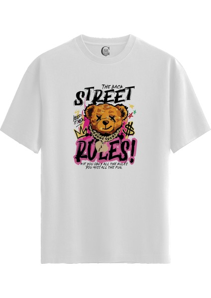 Street Teddy - Pamuklu Erkek Beyaz Tişört - Premium Quality
