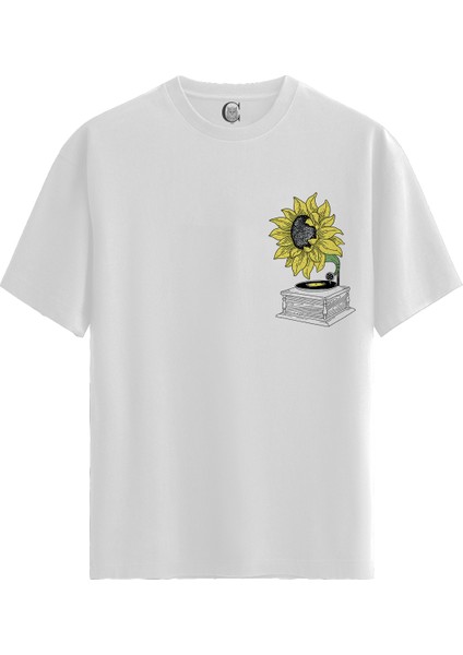 Sunflower Vinyl - Pamuklu Erkek Beyaz Tişört - Premium Quality