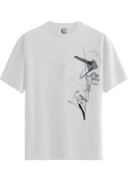 Flora Mecha - Pamuklu Erkek Beyaz Tişört - Premium Quality