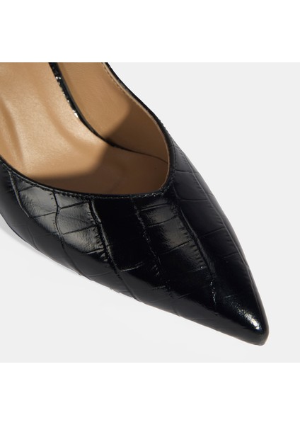 Eliya Siyah Kadın Kroko Baskılı Deri Stiletto