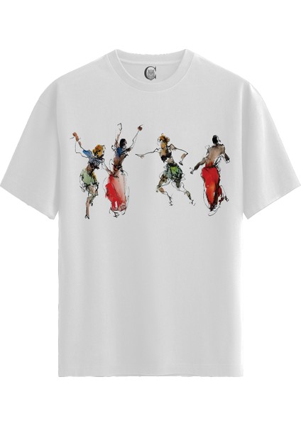 Abstract Dancers - Pamuklu Erkek Beyaz Tişört - Premium Quality