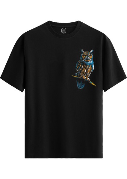 Wise Owl Pamuklu Erkek Siyah Tişört - Premium Quality