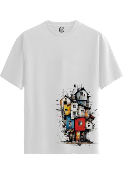 Colorful Architecture - Pamuklu Erkek Beyaz Tişört - Premium Quality