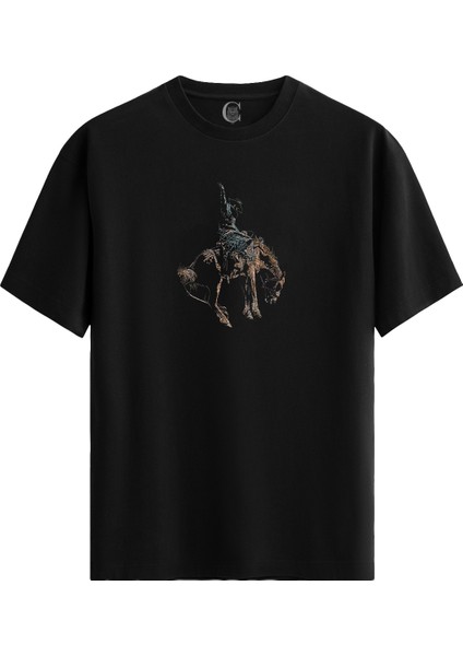 Rodeo Rider - Pamuklu Erkek Siyah Tişört - Premium Quality