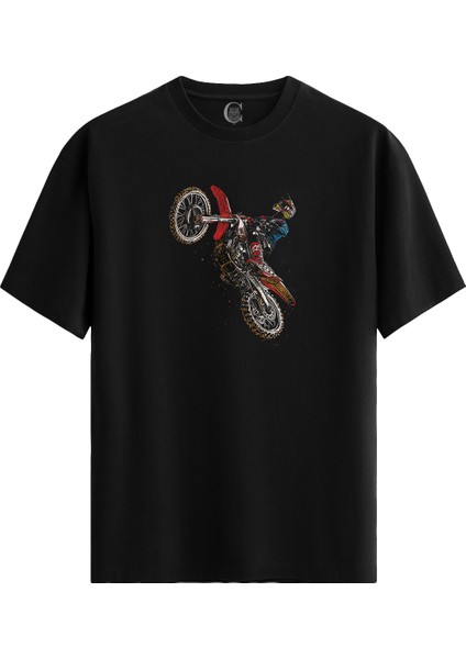 Moto Jump - Pamuklu Erkek Siyah Tişört - Premium Quality