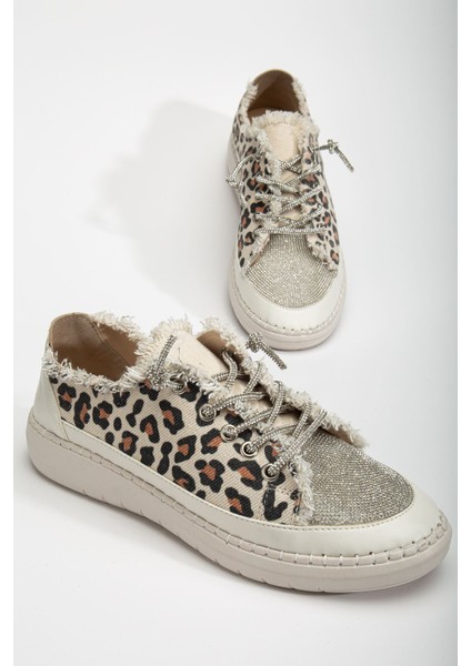Neva Taşlı Düz Taban Kadın Leopar Kot Sneakers fiyatları