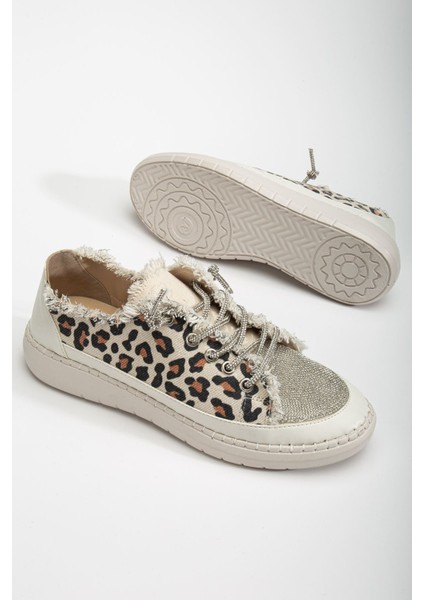 Neva Taşlı Düz Taban Kadın Leopar Kot Sneakers modelleri