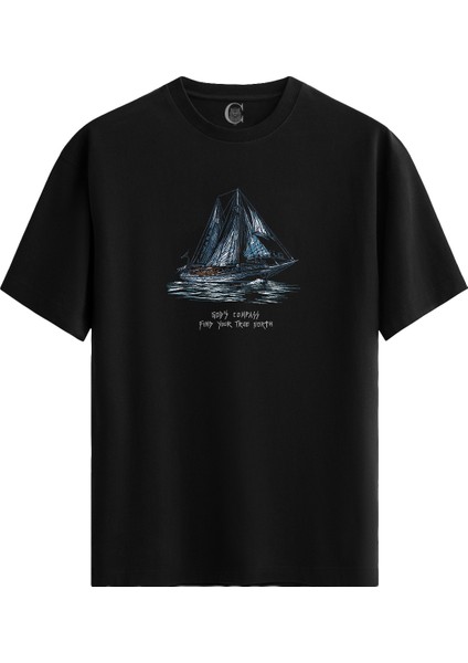 God's Compass Pamuklu Erkek Siyah Tişört - Premium Quality