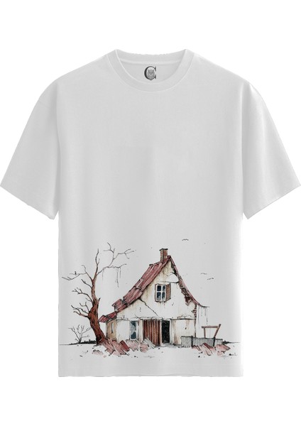 Abandoned House - Pamuklu Erkek Beyaz Tişört - Premium Quality