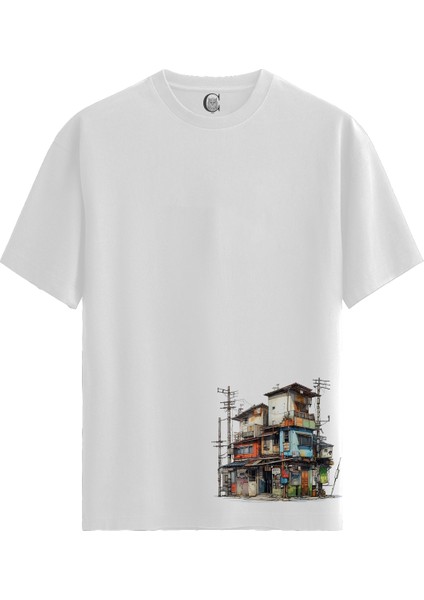 Urban Patchwork - Pamuklu Erkek Beyaz Tişört - Premium Quality