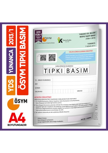 Yds Yunanca 2013/1 Yabancı Dil Sınavı Ösym Tıpkı Basım Çıkmış Soru Deneme Kitapçığı (E-Yds Uygun)