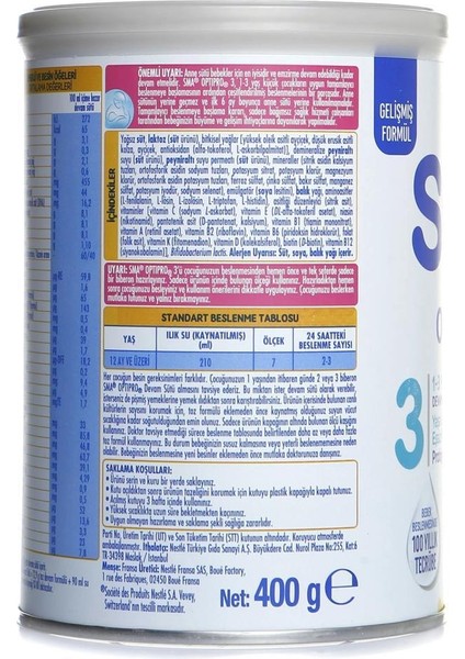 Nessiworld Sma Optipro Probiyotik 3 Bebek Devam Sütü 1-3 Yaş 400 gr