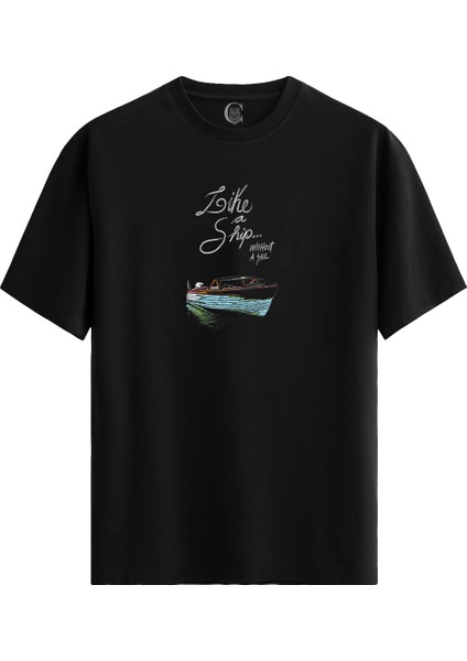 Ship Without Sail Pamuklu Erkek Siyah Tişört - Premium Quality