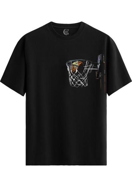 Basketball Sketch Pamuklu Erkek Siyah Tişört - Premium Quality
