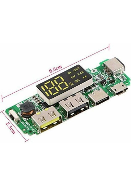 Ledli Çift USB 5V 2.4A Micro Usbli Powerbank 18650 Şarj Kartı