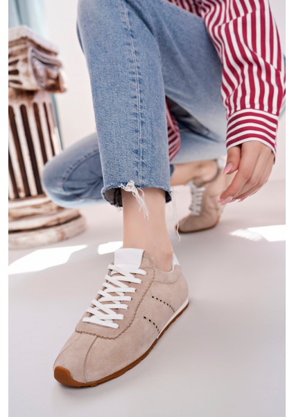 Lizbon Model Hakiki Deri Bej Süet Bağcıklı Günlük Kadın Sneakers fiyatları