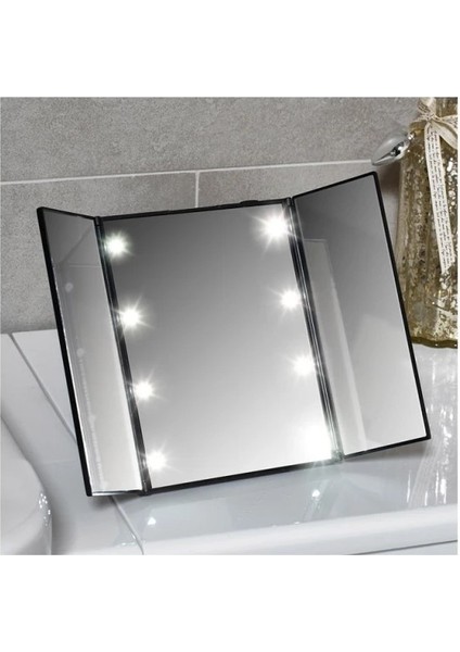 Katlanabilir 8led’li Makyaj Aynası Taşınabilir Seyahat Aynası 3 Taraflı Masaüstü 25-15cm