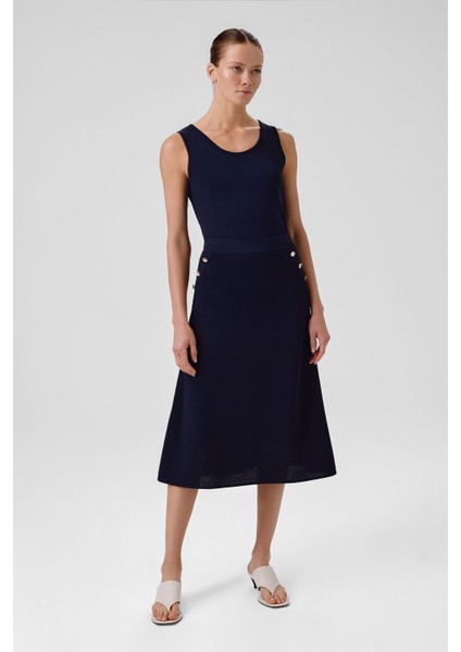 Lacivert Fileli Midi Boy Etek