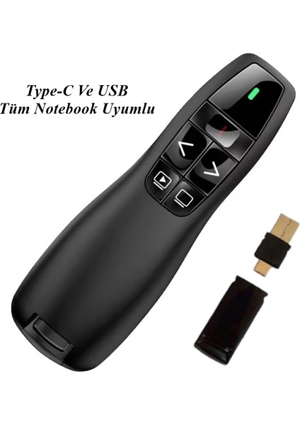 Lazerli Sunum Kumandası R400 Yeni Nesil Typ-C & USB Telefon Tablet Pc Cihazlara Uyumlu