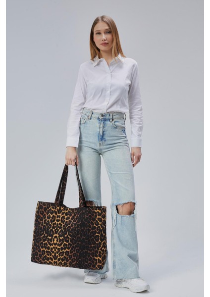Geçişli Leopar Desen Büyük Boy Çanta modelleri