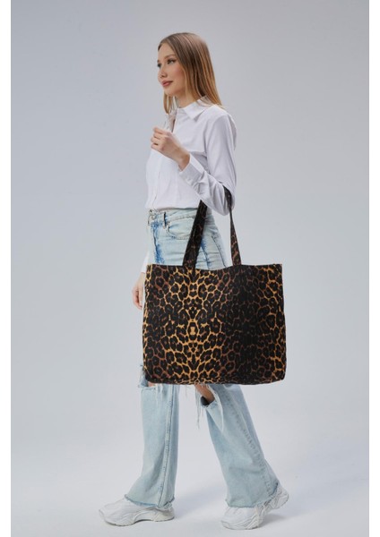 Geçişli Leopar Desen Büyük Boy Çanta fırsatları