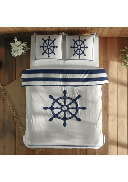Sailor Badge & Dümen / Blue Çift Taraflı Nevresim Takımı - 200 cm x 220 cm