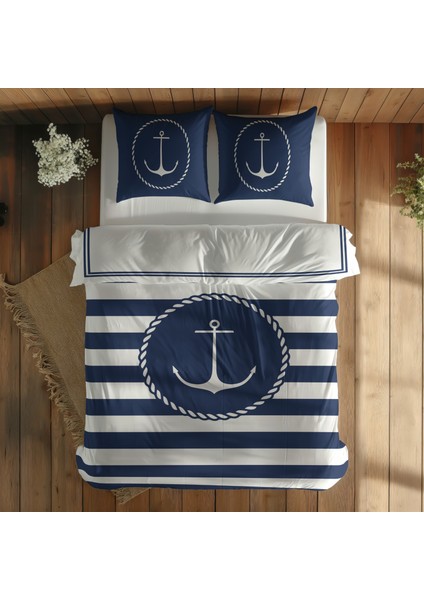Sailor Badge & Dümen / Blue Çift Taraflı Nevresim Takımı - 200 cm x 220 cm fiyatları