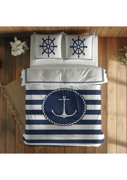 Sailor Badge & Dümen / Blue Çift Taraflı Nevresim Takımı - 200 cm x 220 cm fırsatları