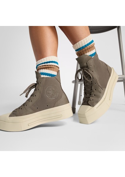 Chuck 70 De Luxe Squared Unisex Haki Deri Platform Sneaker fırsatları