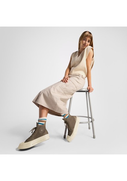 Chuck 70 De Luxe Squared Unisex Haki Deri Platform Sneaker indirimleri