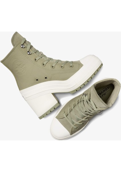 Chuck 70 De Luxe Heel Unisex Haki Deri Platform Sneaker fırsatları