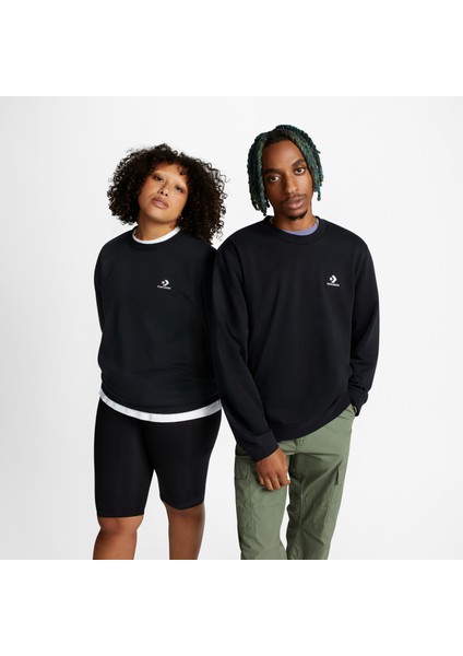 Go-To Embroidered Star Chevron Crew Unisex Siyah Sweatshirt