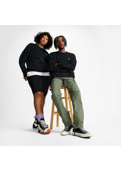 Go-To Embroidered Star Chevron Crew Unisex Siyah Sweatshirt fiyatları