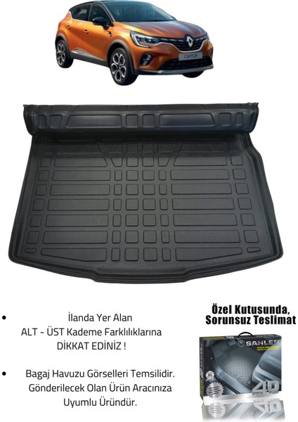 Renault Captur 2020+ Uyumlu 4.5d Premium Havuzlu Paspas ve Liner Marka 3D Alt Bagaj Havuzu
