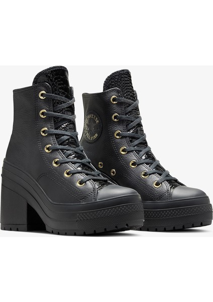 Chuck 70 De Luxe Heel Unisex Siyah Deri Platform Sneaker