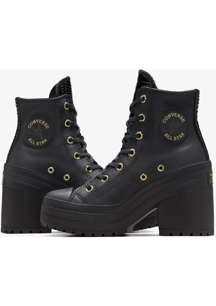 Chuck 70 De Luxe Heel Unisex Siyah Deri Platform Sneaker