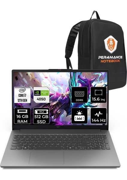 Loq Intel Core I7 12650HX 16GB 512GB SSD RTX4050/6GB 15.6" Fhd 144Hz Fdos Taşınabilir Bilgisayar & Per4 Çanta 83LK002VTRP307