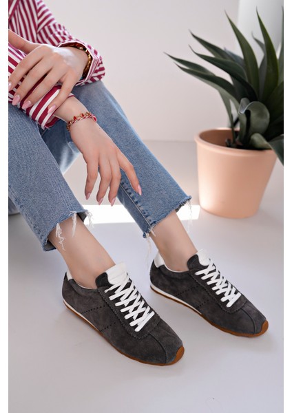 Lizbon Model Hakiki Deri Gri Süet Bağcıklı Günlük Kadın Sneakers indirimleri